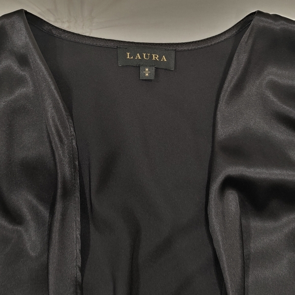 Laura charcoal black satin tie up cardigan wrap shall. Size M - Picture 5 of 10